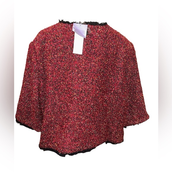 Hot in Hollywood Red Tweed Boxy Jacket with Black Trim - Picture 4 of 9